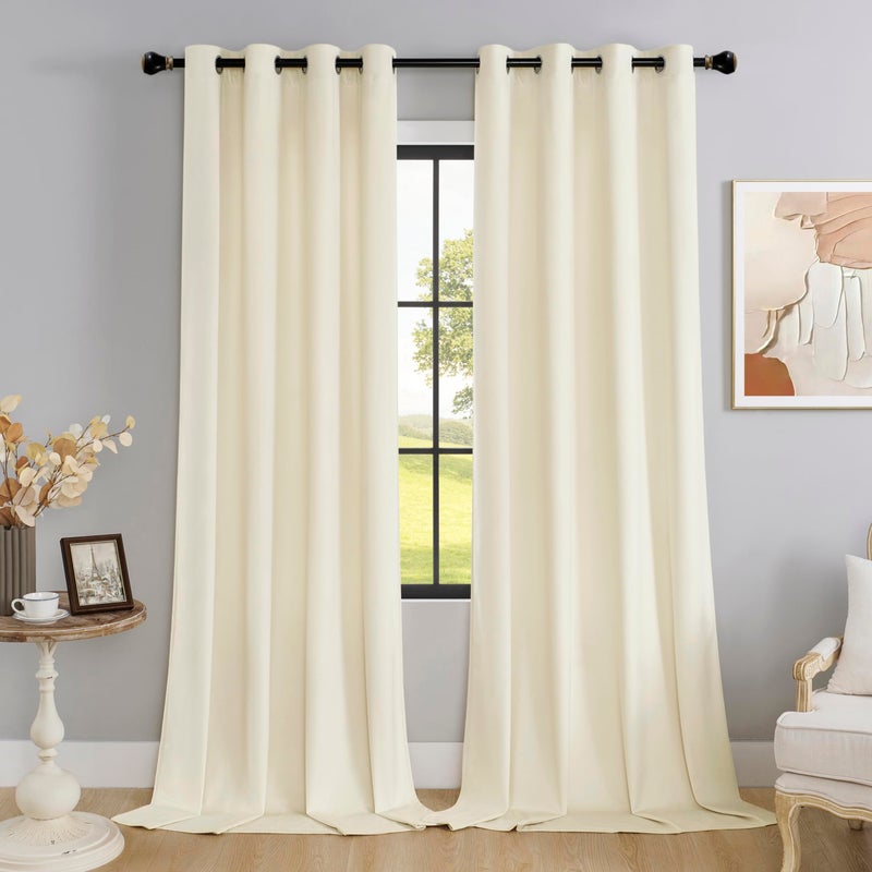 SMILETIME Ivory White 120 in Long Velvet Curtains with Grommet, Super Soft Privacy Noise Reducing Light Filtering Velvet Drapes for Living Room Bedroom, 2 Panels, Each 52 x 120 inches Long - Image 1
